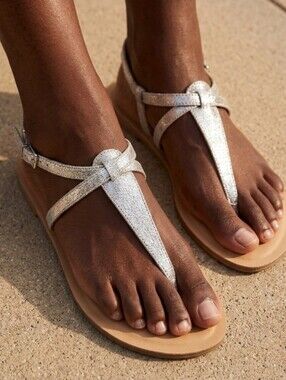 Women's Metallic Goldish T-Strap Sandals